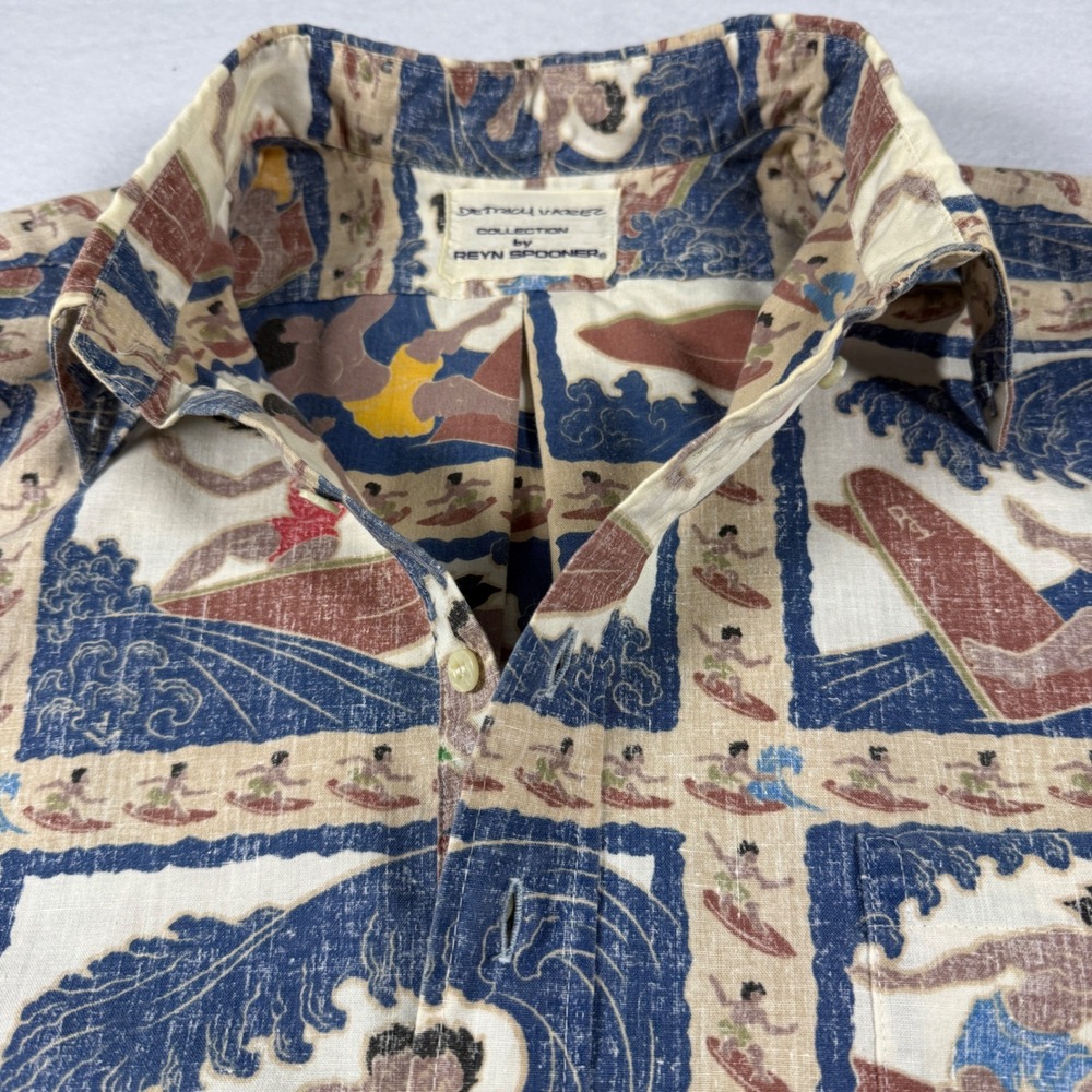 Reyn Spooner Dietrich Varez Vintage Reverse Print Surf Shirt Mens XL Blue Tan - Picture 2 of 14